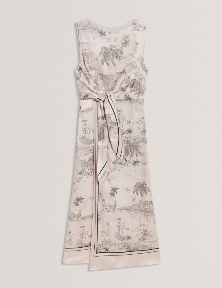 Ted Baker Marrona - Printed Wrap Front Sleeveless Midi Dress Kleid Damen Beige Rosa | 675892-JYQ