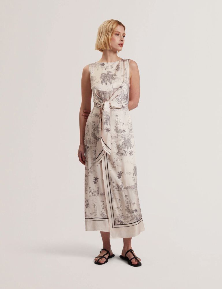 Ted Baker Marrona - Printed Wrap Front Sleeveless Midi Dress Kleid Damen Beige Rosa | 675892-JYQ