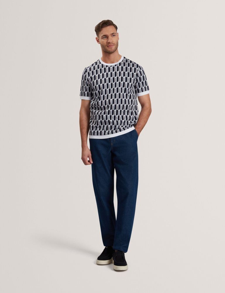 Ted Baker Marvins - Short Sleeve Jacquard Stripe Geo T-shirt Oberteile Herren Blau | 120659-TAY