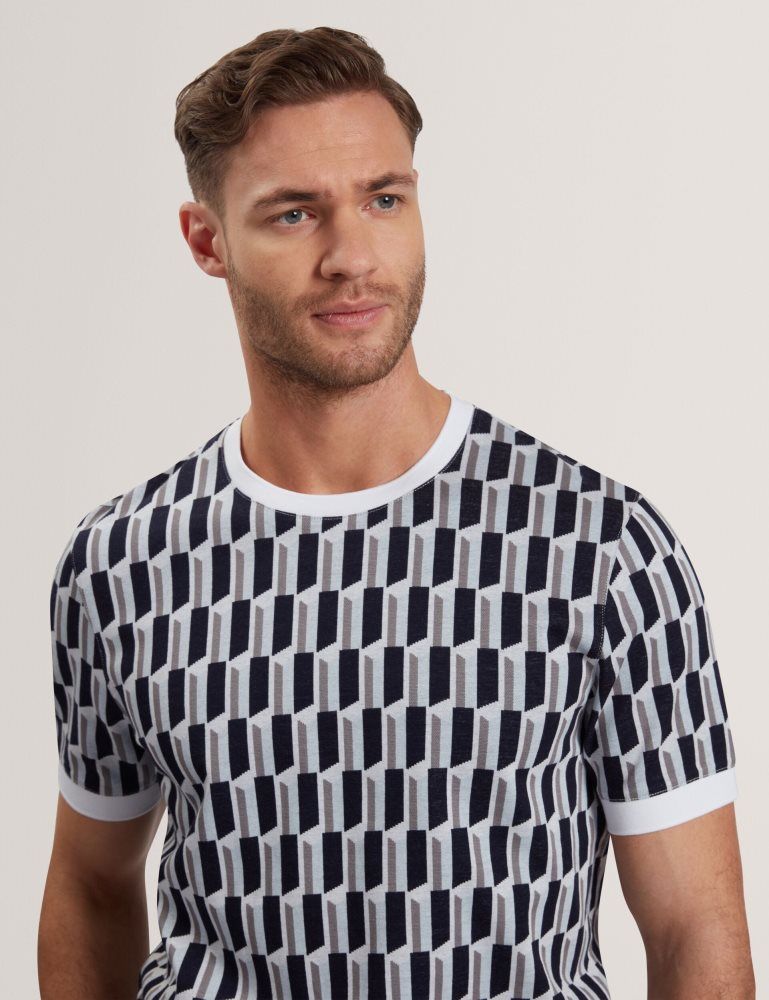 Ted Baker Marvins - Short Sleeve Jacquard Stripe Geo T-shirt Oberteile Herren Blau | 120659-TAY