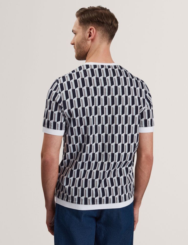 Ted Baker Marvins - Short Sleeve Jacquard Stripe Geo T-shirt Oberteile Herren Blau | 120659-TAY