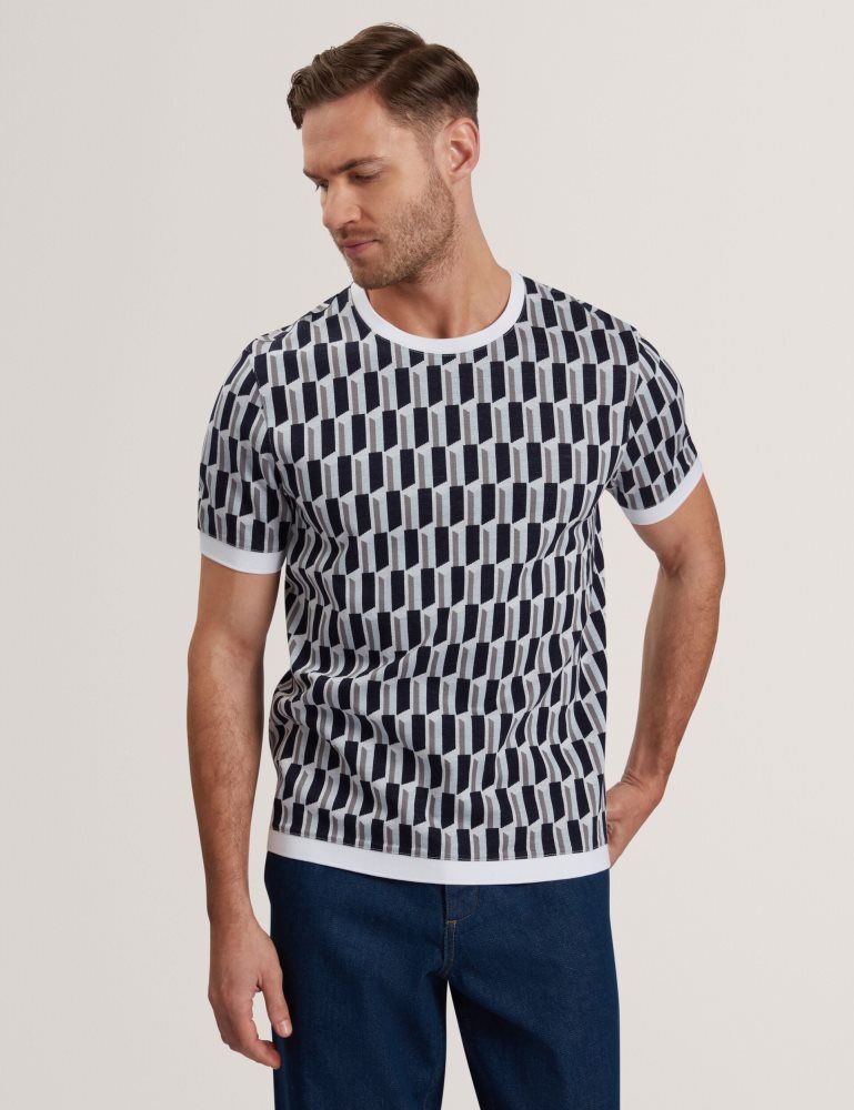 Ted Baker Marvins - Short Sleeve Jacquard Stripe Geo T-shirt Oberteile Herren Blau | 120659-TAY