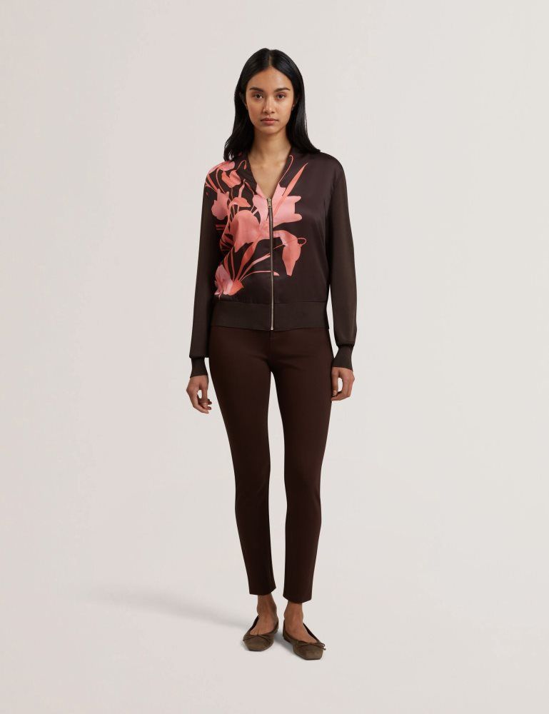 Ted Baker Matiina - Printed Front Zip-up Bomber Cardigan T-shirts Damen Braun | 592014-DME