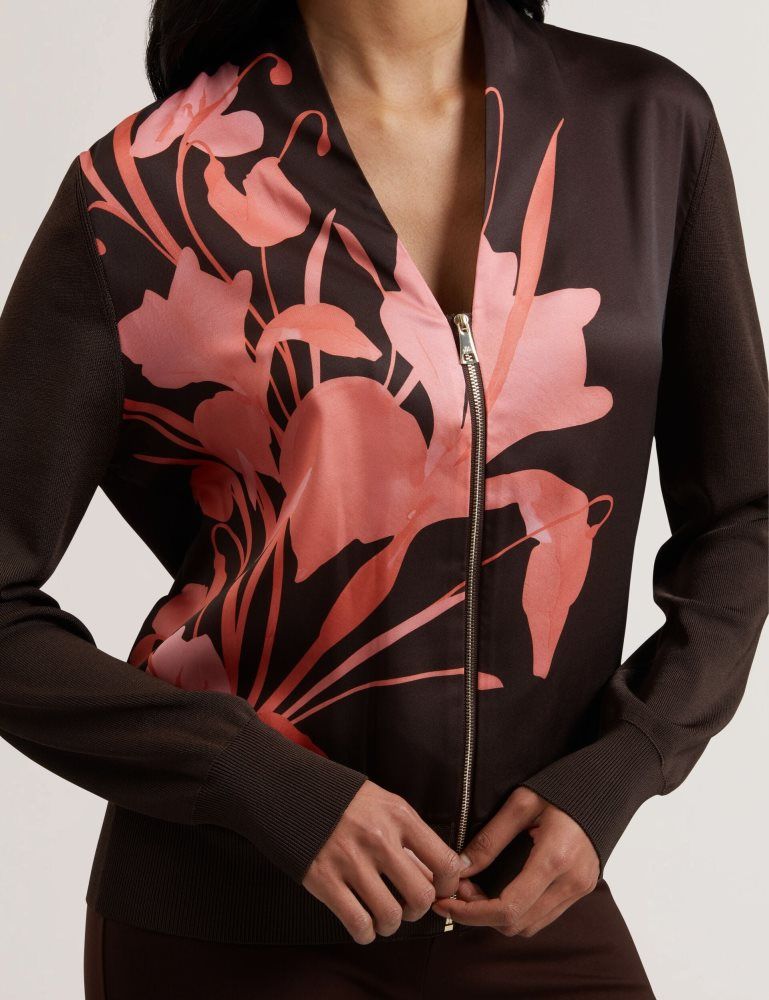 Ted Baker Matiina - Printed Front Zip-up Bomber Cardigan T-shirts Damen Braun | 592014-DME