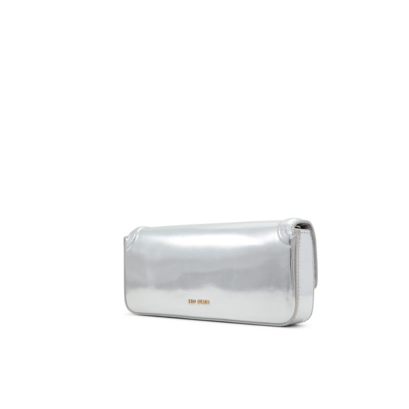 Ted Baker Maya - Metallic Leather Crossbody Baguette Bag Umhängetasche Damen Silber | 694172-NTV
