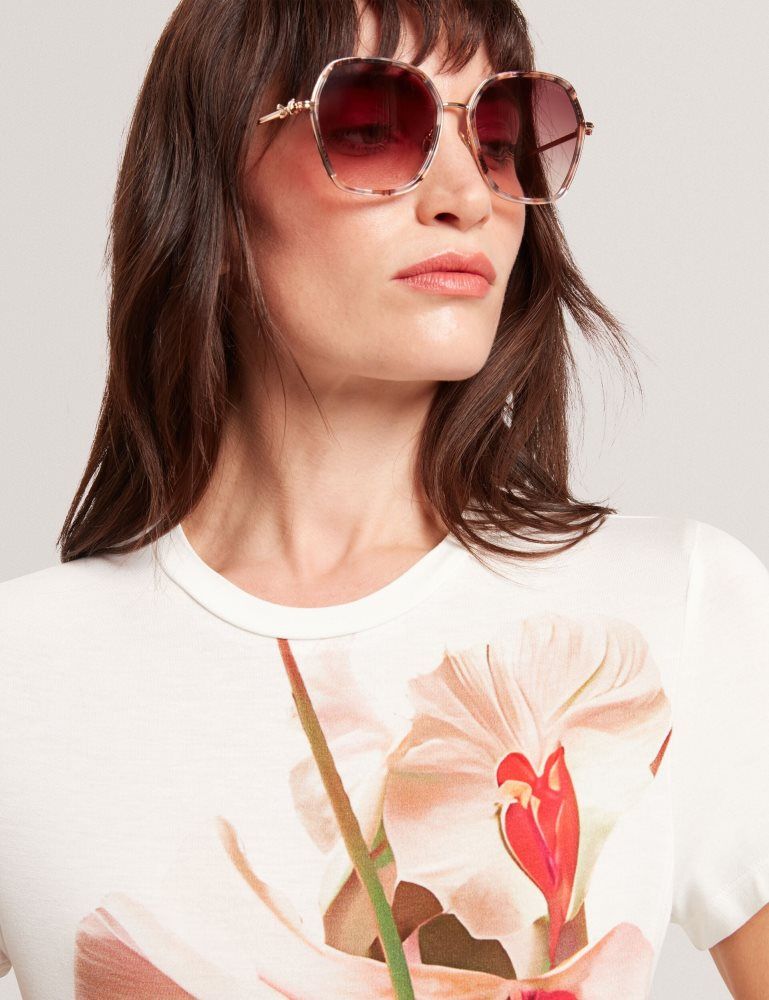 Ted Baker Meeliee - Floral Graphic Fitted Crew Neck T-shirt T-shirts Damen Beige Rosa | 314062-YBL