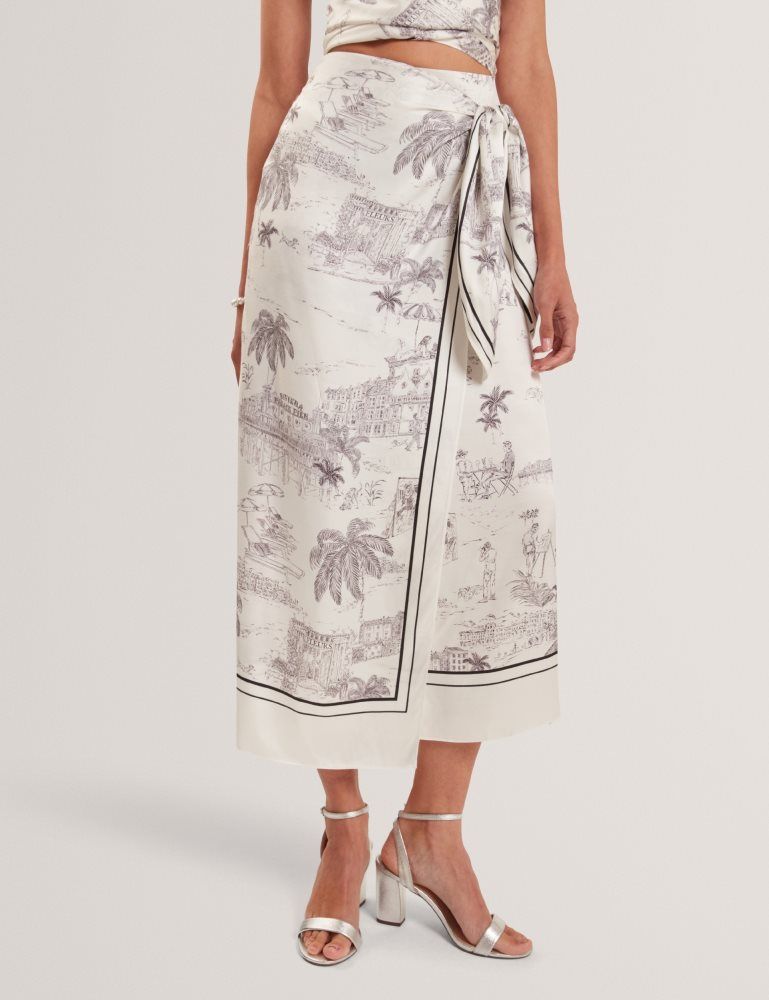 Ted Baker Melva - Printed Tie Detail Wrap Midi Skirt Röcke Damen Weiß | 375164-SKA