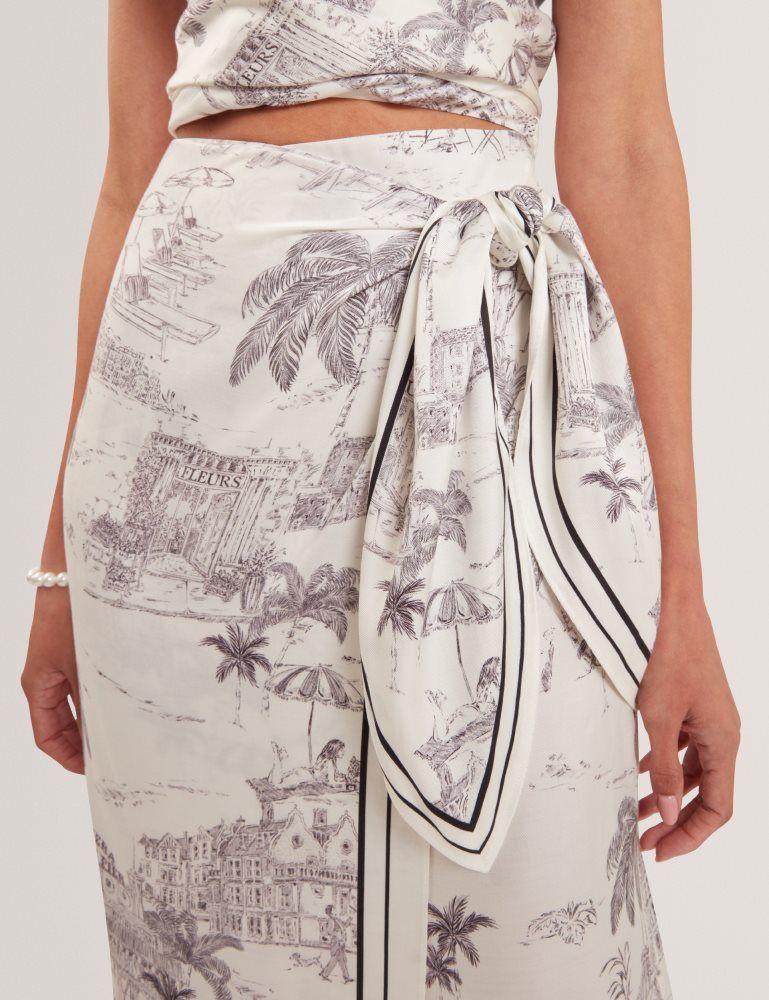 Ted Baker Melva - Printed Tie Detail Wrap Midi Skirt Röcke Damen Weiß | 375164-SKA