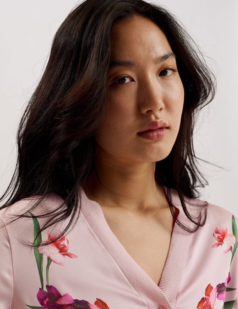 Ted Baker Meralll - Floral Woven Front V-neck Cardigan Pullover Damen Rosa | 136985-WNM