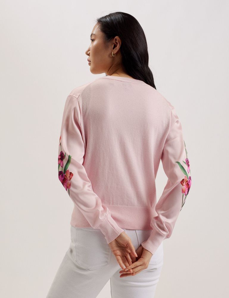 Ted Baker Meralll - Floral Woven Front V-neck Cardigan Pullover Damen Rosa | 136985-WNM