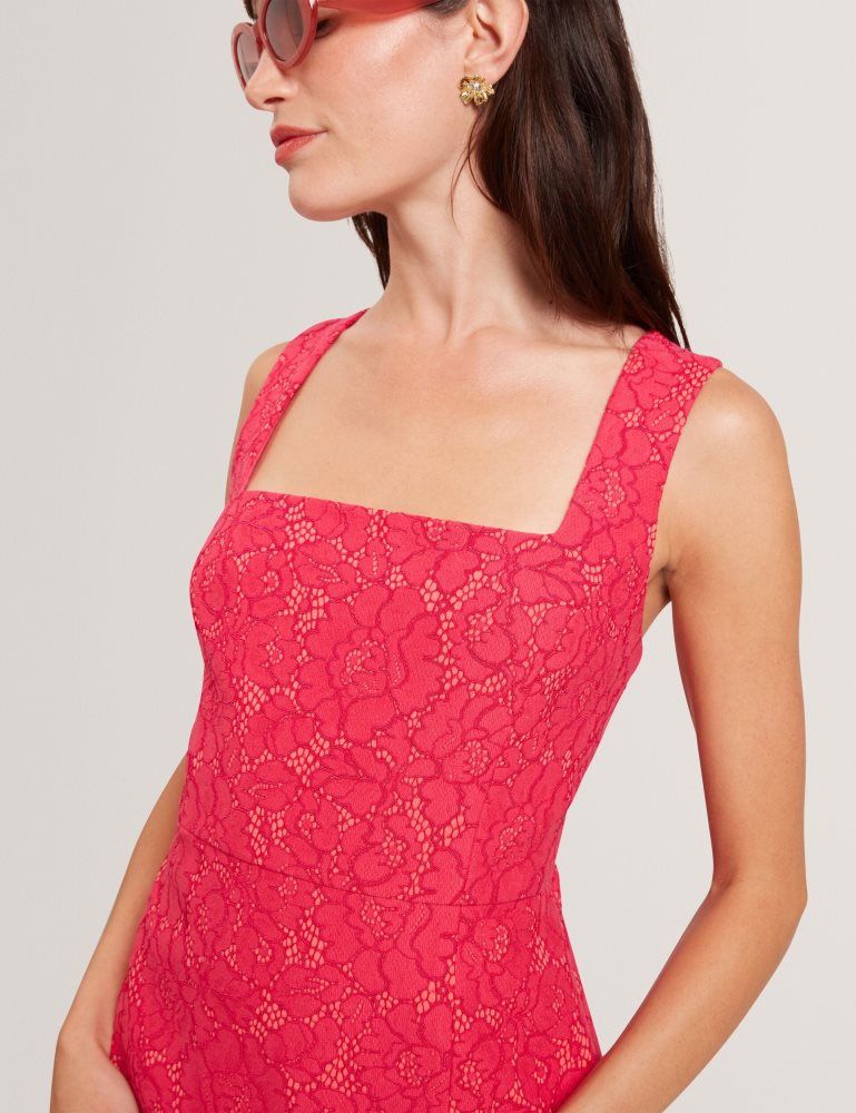Ted Baker Meriod - Lace Square Neck Sleeveless Mini Dress Kleid Damen Fuchsie | 295074-QZD