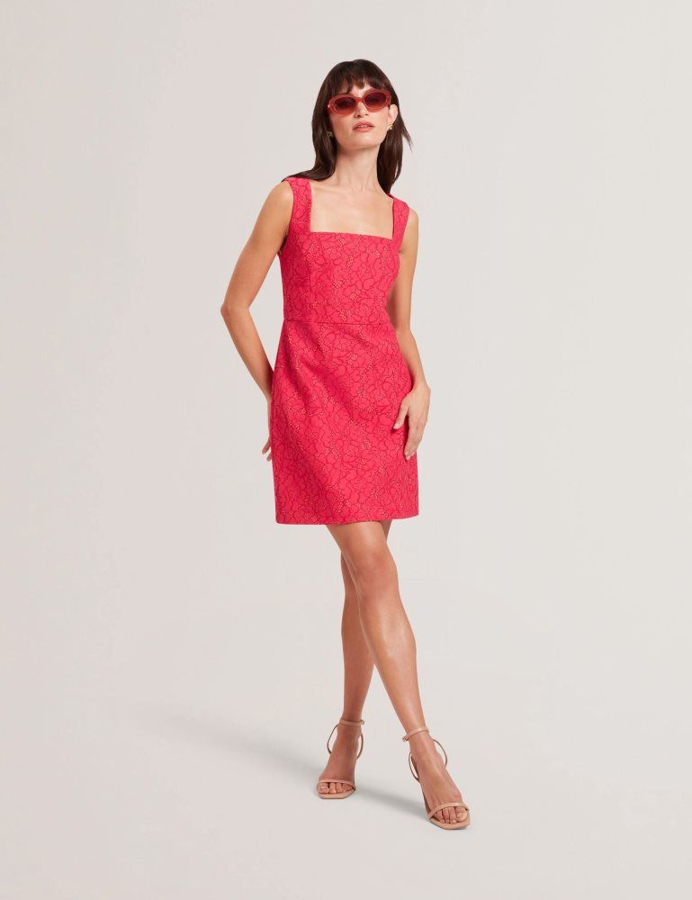 Ted Baker Meriod - Lace Square Neck Sleeveless Mini Dress Kleid Damen Fuchsie | 295074-QZD