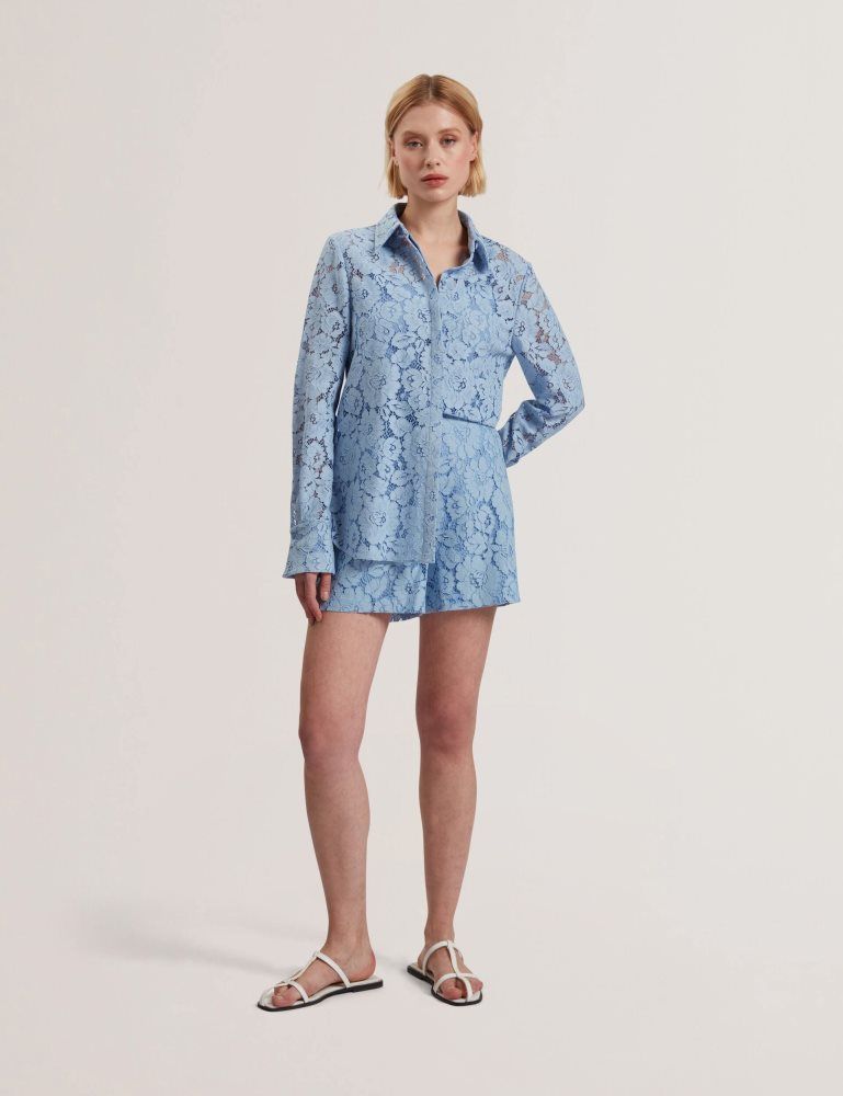 Ted Baker Meriosh - Lace High Waisted Tailored Shorts Kurze Hose Damen Blau | 573960-SVZ