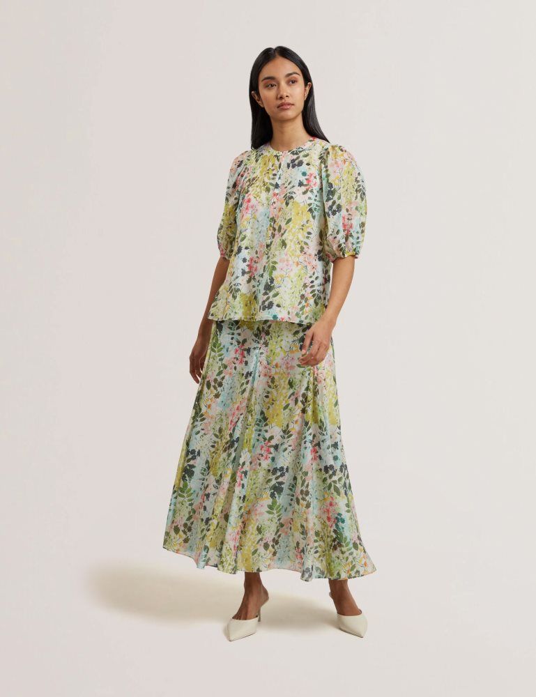 Ted Baker Micha - Floral Binding Detail Puffed Sleeve Blouse Anzüge Damen Weiß | 264398-NQE