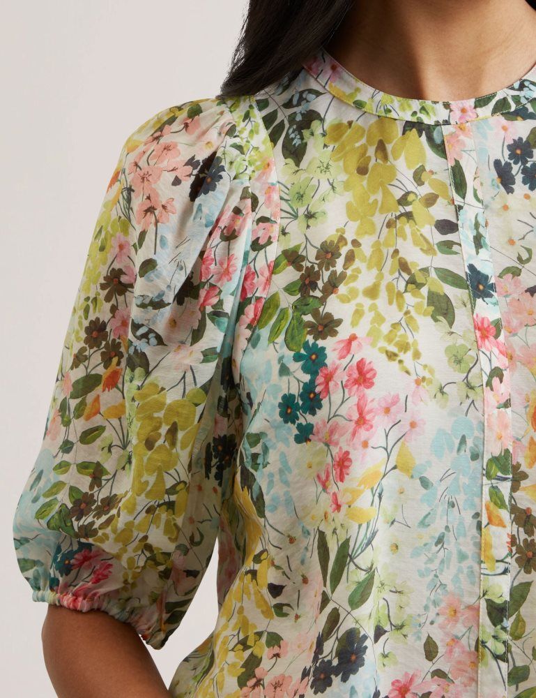 Ted Baker Micha - Floral Binding Detail Puffed Sleeve Blouse Anzüge Damen Weiß | 264398-NQE