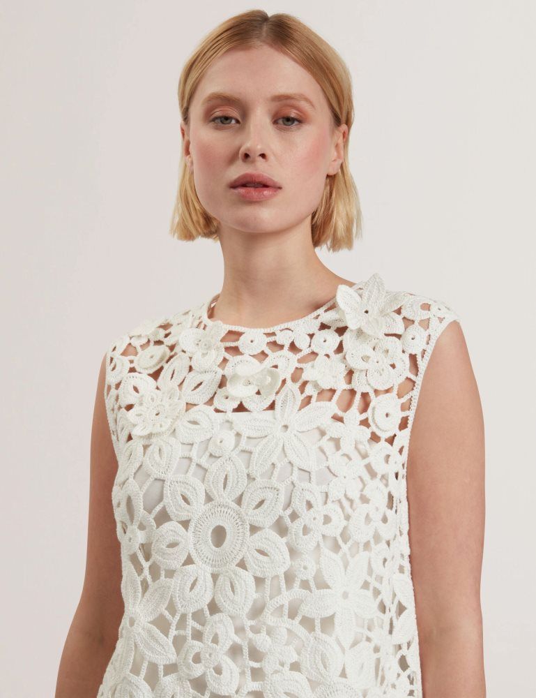 Ted Baker Miikka - Crochet Sleeveless Mini Shift Dress Kleid Damen Weiß | 689437-ASI