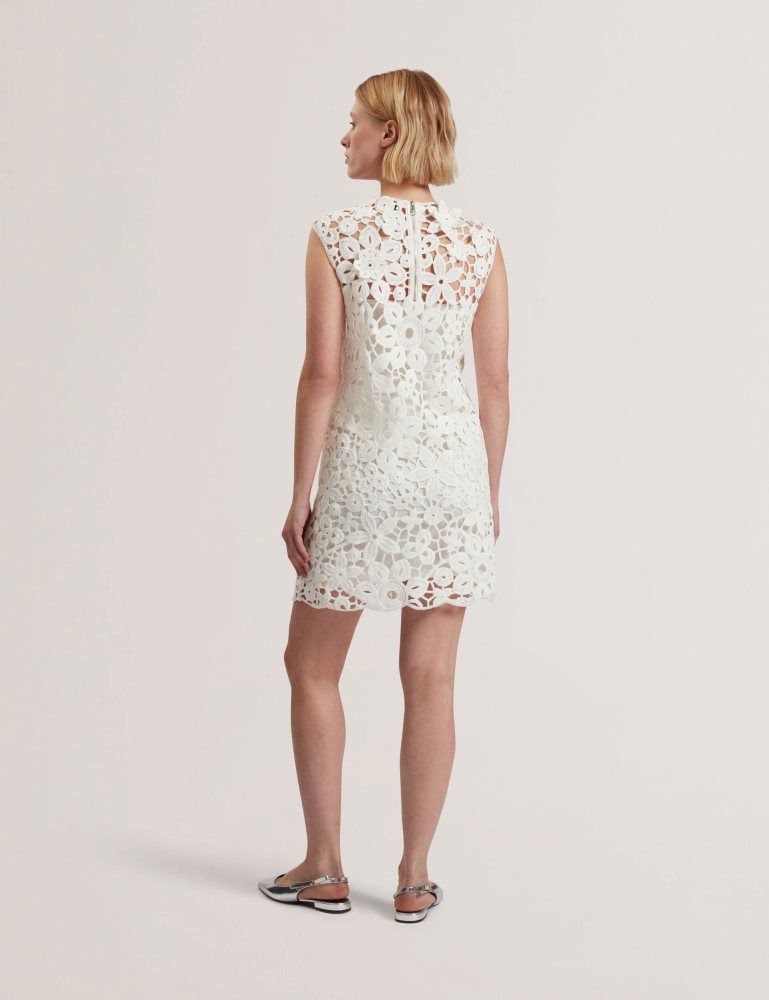 Ted Baker Miikka - Crochet Sleeveless Mini Shift Dress Kleid Damen Weiß | 689437-ASI