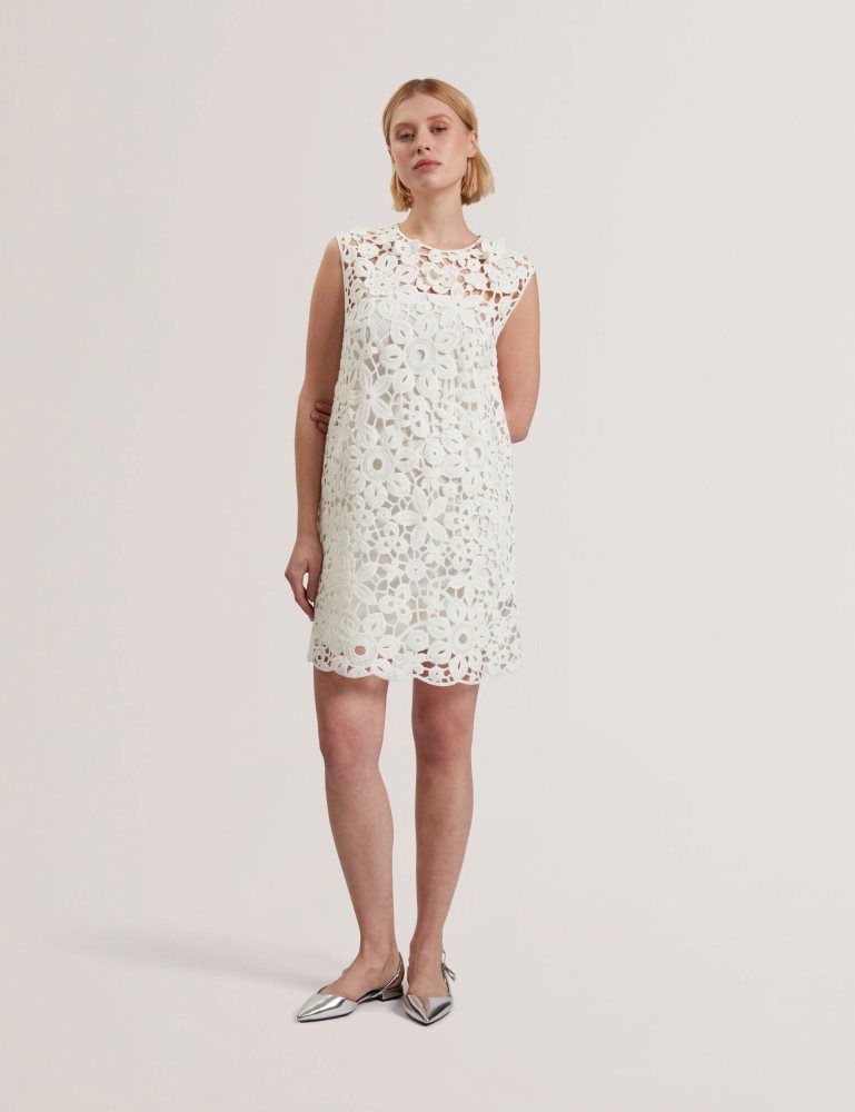Ted Baker Miikka - Crochet Sleeveless Mini Shift Dress Kleid Damen Weiß | 689437-ASI