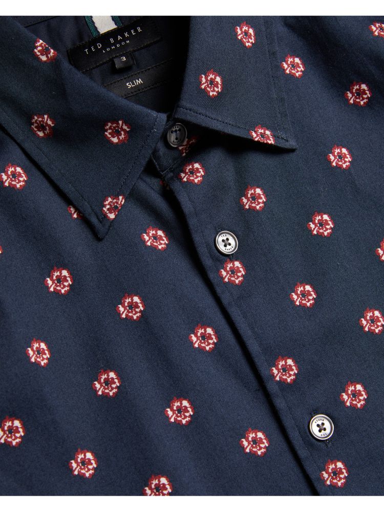 Ted Baker Mikceal - Floral Pattern Slim Fit Long Sleeve Shirt Hemd Herren Navy | 186032-XAG
