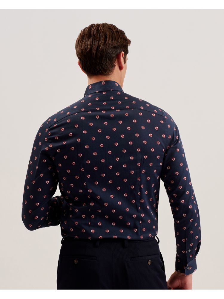 Ted Baker Mikceal - Floral Pattern Slim Fit Long Sleeve Shirt Hemd Herren Navy | 186032-XAG