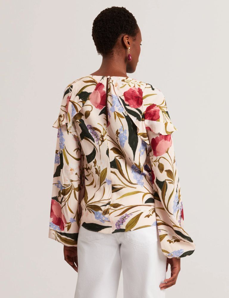 Ted Baker Minasa - Floral Print Frill Trim Long Sleeve Blouse Anzüge Damen Rosa | 362410-CUX