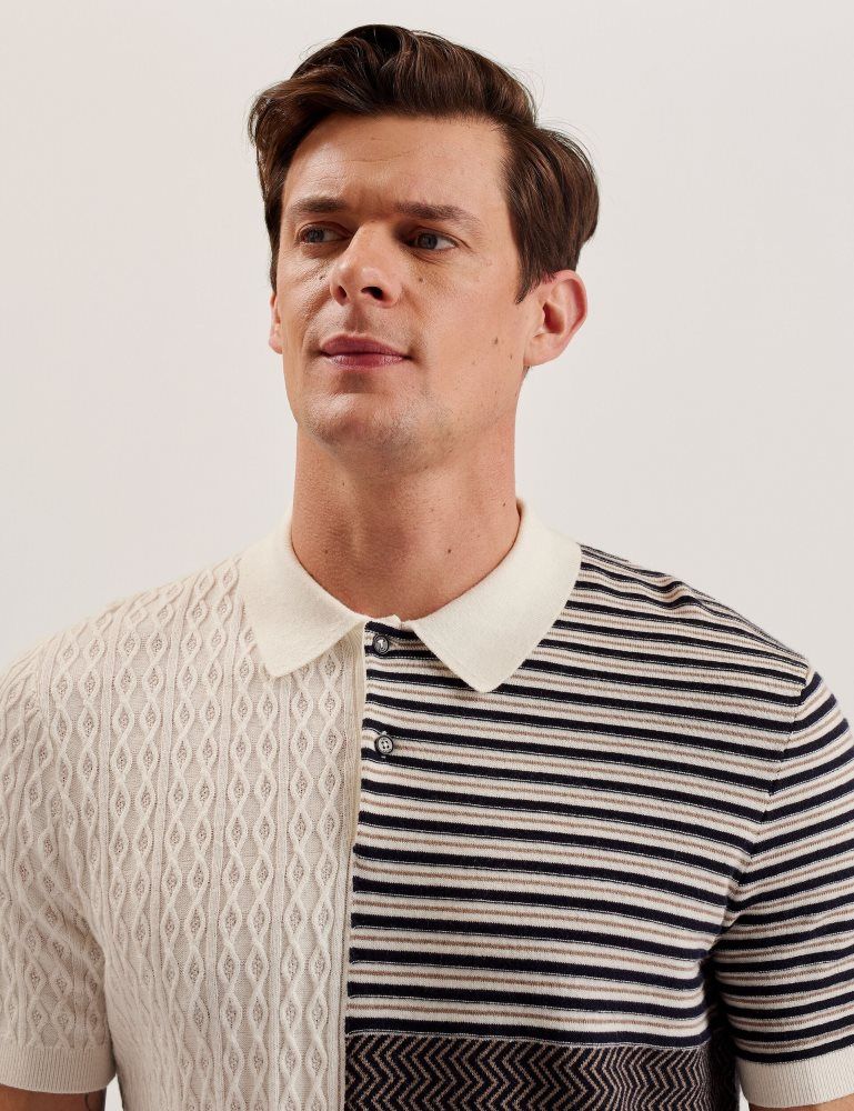 Ted Baker Minsta - Textured Patchwork Knit Polo Shirt Oberteile Herren Ecru | 438102-MZU