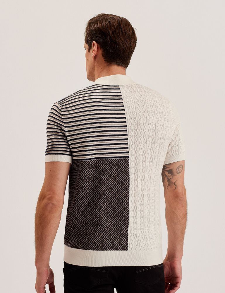 Ted Baker Minsta - Textured Patchwork Knit Polo Shirt Oberteile Herren Ecru | 438102-MZU