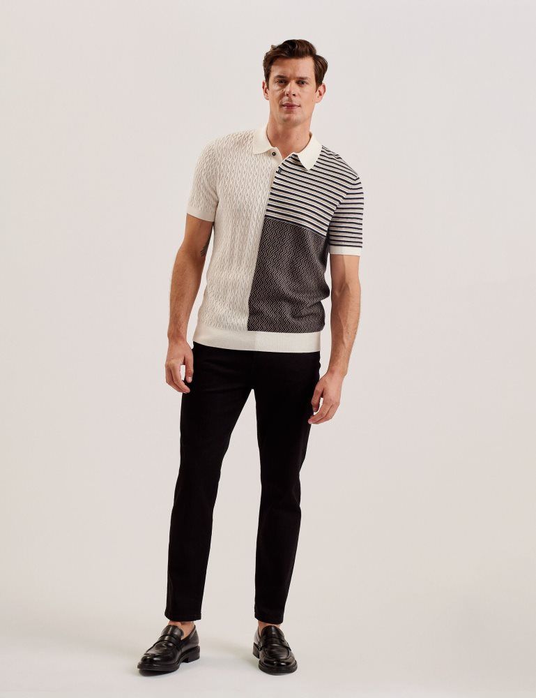 Ted Baker Minsta - Textured Patchwork Knit Polo Shirt Oberteile Herren Ecru | 438102-MZU