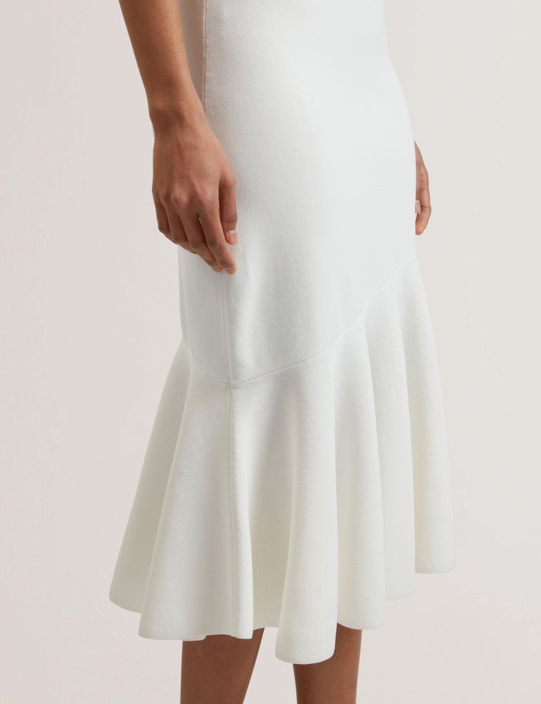 Ted Baker Miyhaa - Flippy Hem Square Neck Knitted Midi Dress Kleid Damen Weiß | 518649-TXW