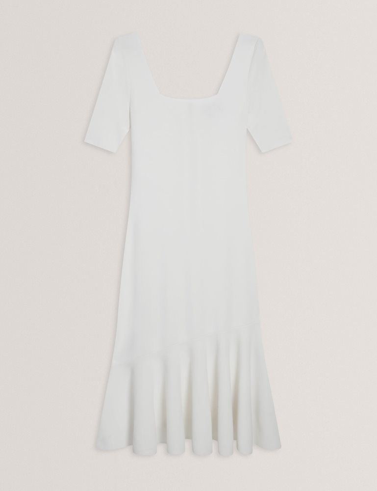 Ted Baker Miyhaa - Flippy Hem Square Neck Knitted Midi Dress Kleid Damen Weiß | 518649-TXW