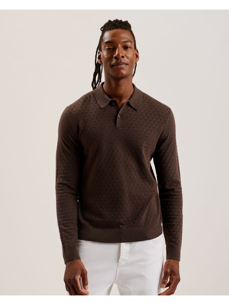 Ted Baker Morar - Long Sleeve T Stitch Knitted Polo Oberteile Herren Braun | 218356-LHQ
