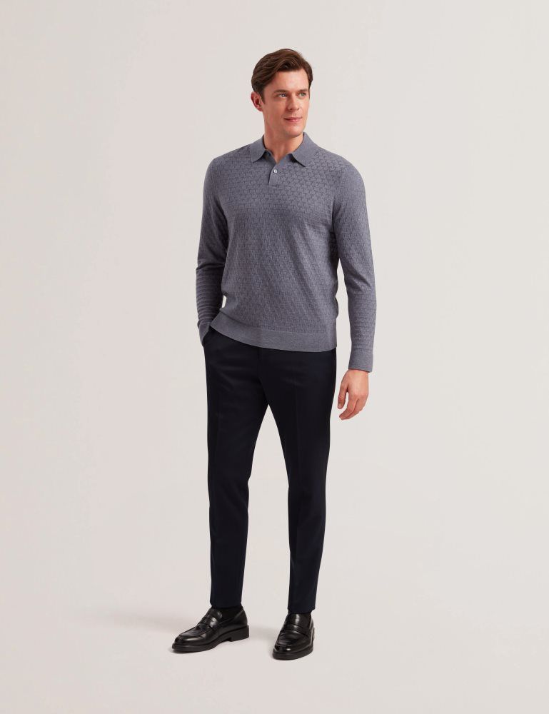 Ted Baker Morar - T Knit Long Sleeve Polo Top Oberteile Herren Blau | 725698-ZTV