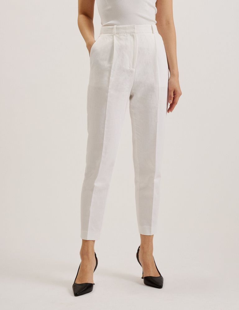 Ted Baker Musubt - Linen Cotton High Waisted Tailored Trousers Anzüge Damen Weiß | 871629-NYX