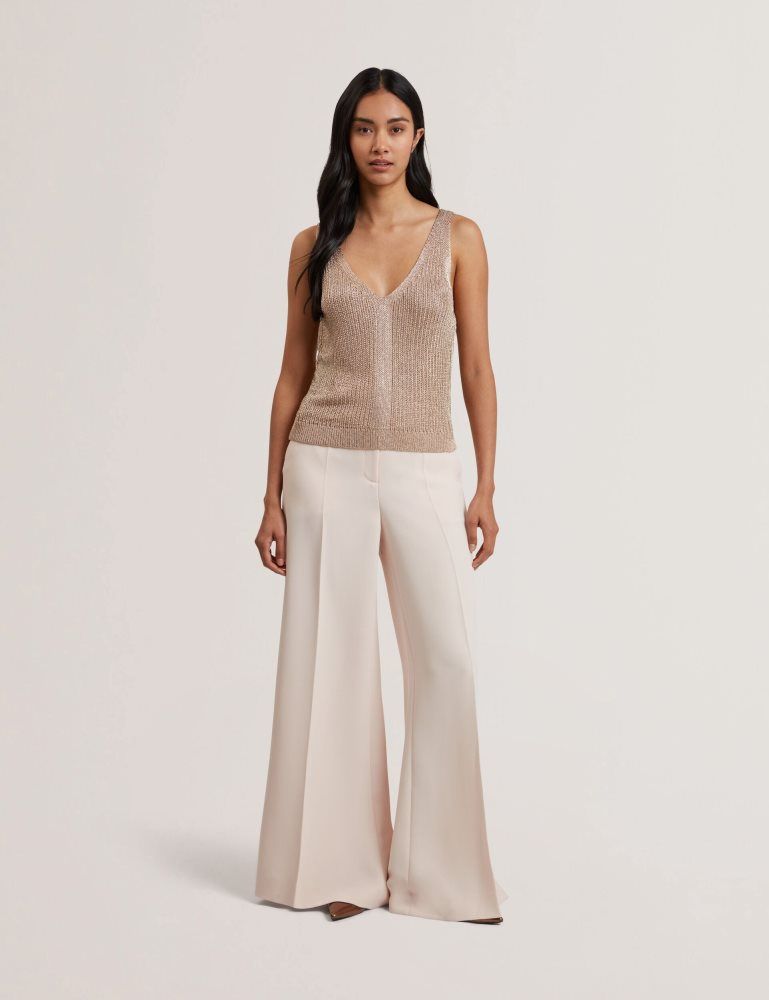 Ted Baker Myylie - Metallic Knit V-neck Tank Top T-shirts Damen Gold | 543872-ZPC