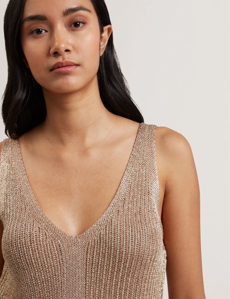 Ted Baker Myylie - Metallic Knit V-neck Tank Top T-shirts Damen Gold | 543872-ZPC