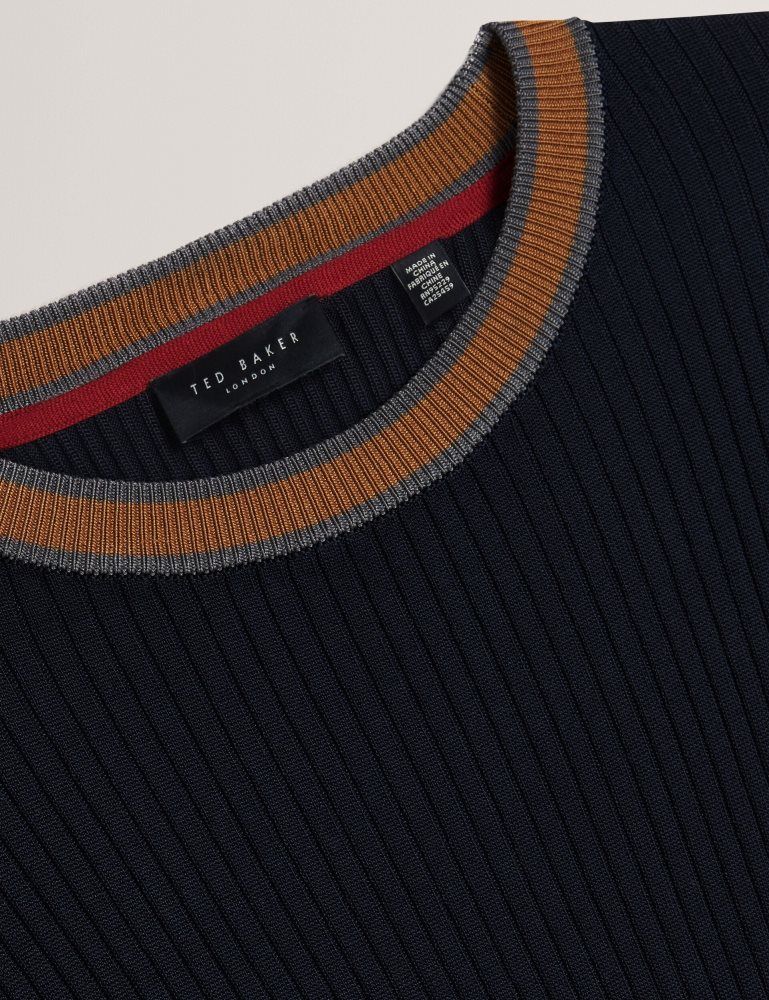 Ted Baker Nayor - Long Sleeve Rayon Ribbed Crew Neck Pullover Herren Navy | 709312-WHG