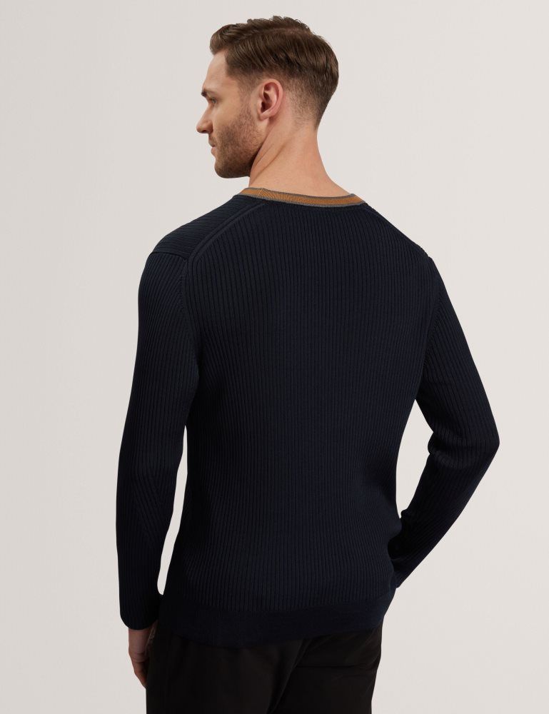 Ted Baker Nayor - Long Sleeve Rayon Ribbed Crew Neck Pullover Herren Navy | 709312-WHG