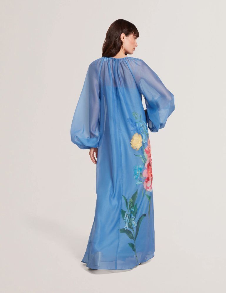 Ted Baker Niicoh - Volume Sleeve Organza Maxi Dress Kleid Damen Blau | 263071-KYG