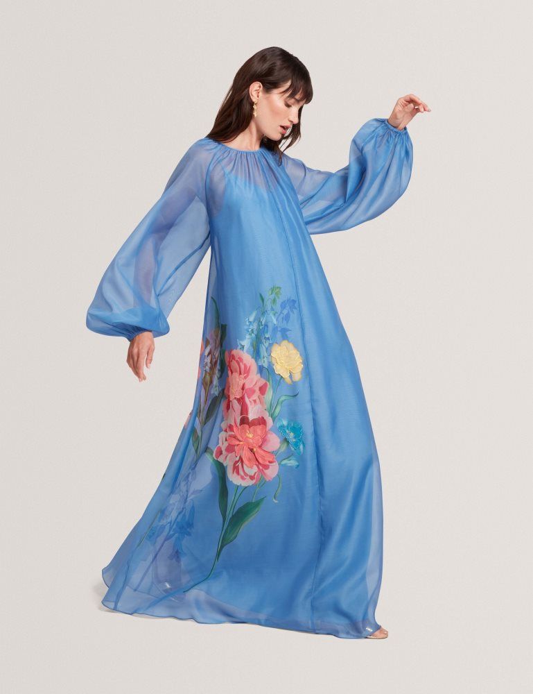 Ted Baker Niicoh - Volume Sleeve Organza Maxi Dress Kleid Damen Blau | 263071-KYG