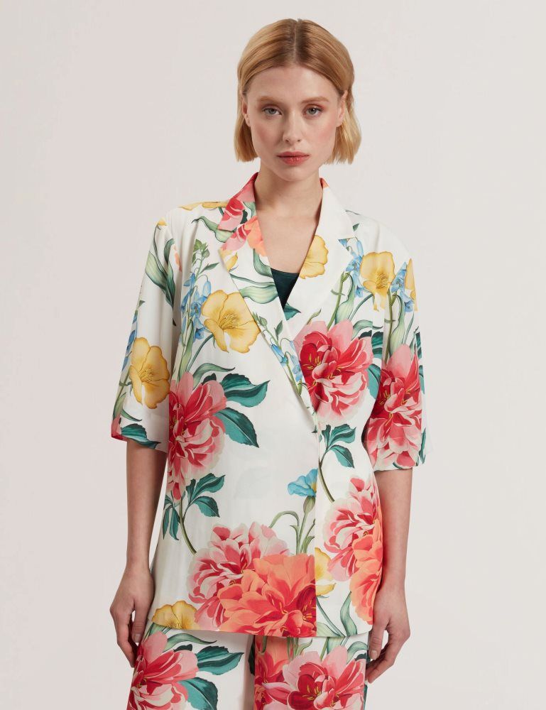 Ted Baker Nympha - Floral Short Sleeve Oversized Blazer Jacken Damen Weiß | 210743-JDZ