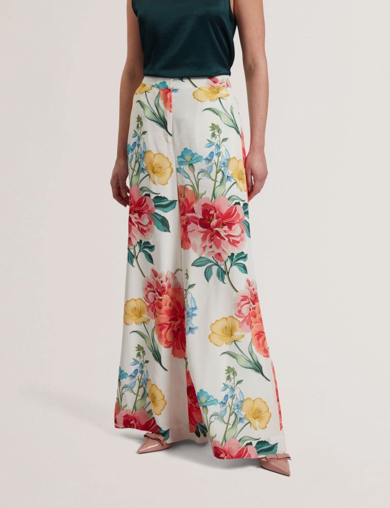 Ted Baker Nymphat - Floral Print High Waisted Wide Leg Trousers Anzüge Damen Weiß | 206845-ARX