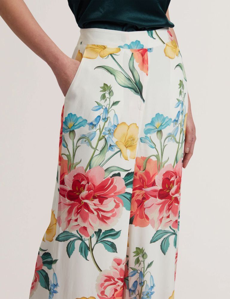 Ted Baker Nymphat - Floral Print High Waisted Wide Leg Trousers Anzüge Damen Weiß | 206845-ARX