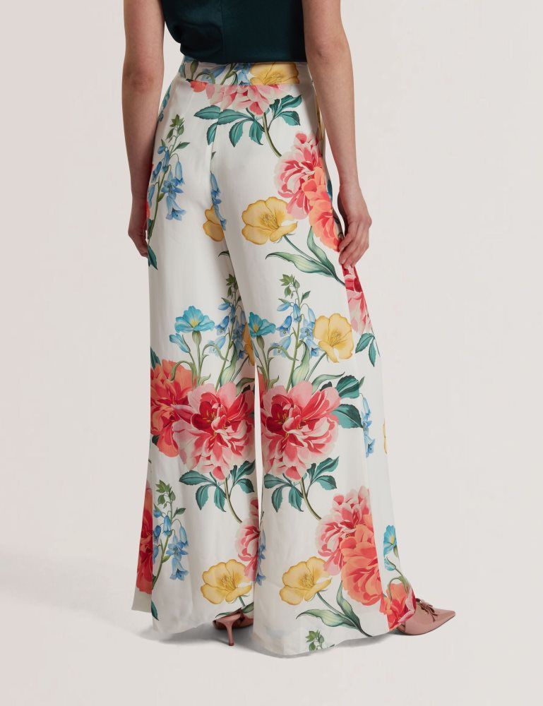 Ted Baker Nymphat - Floral Print High Waisted Wide Leg Trousers Anzüge Damen Weiß | 206845-ARX