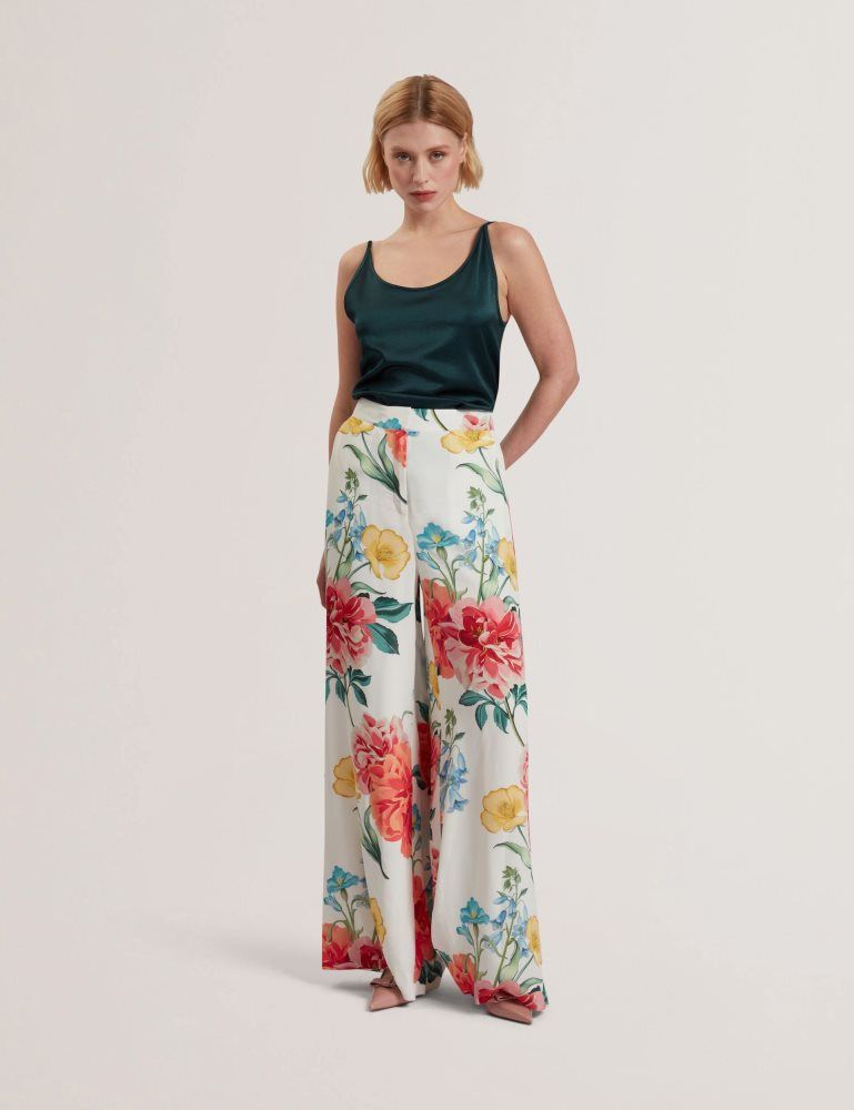 Ted Baker Nymphat - Floral Print High Waisted Wide Leg Trousers Anzüge Damen Weiß | 206845-ARX