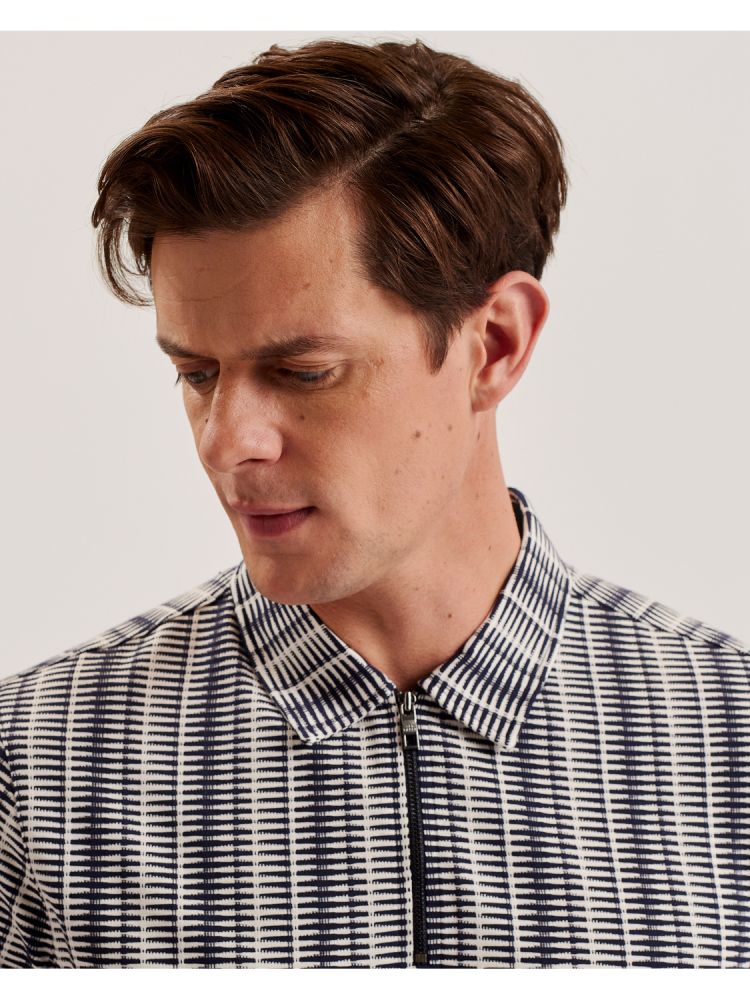 Ted Baker Octon - Geo Stripe Zip Neck Polo Shirt Oberteile Herren Navy | 623750-KJP