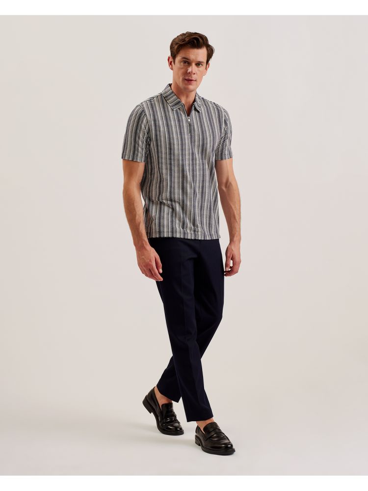 Ted Baker Octon - Geo Stripe Zip Neck Polo Shirt Oberteile Herren Navy | 623750-KJP