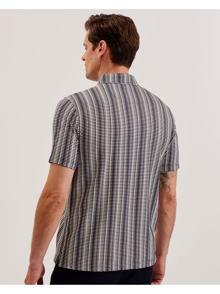Ted Baker Octon - Geo Stripe Zip Neck Polo Shirt Oberteile Herren Navy | 623750-KJP