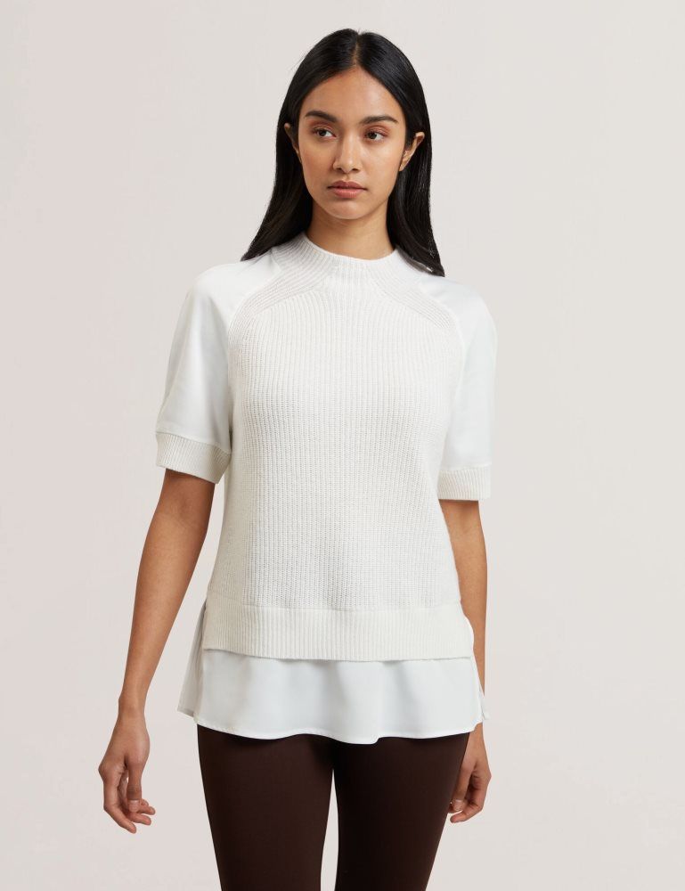 Ted Baker Onzaa - Raglan Short Sleeve Knitted Top With Shirt Hem T-shirts Damen Weiß | 631972-PHD