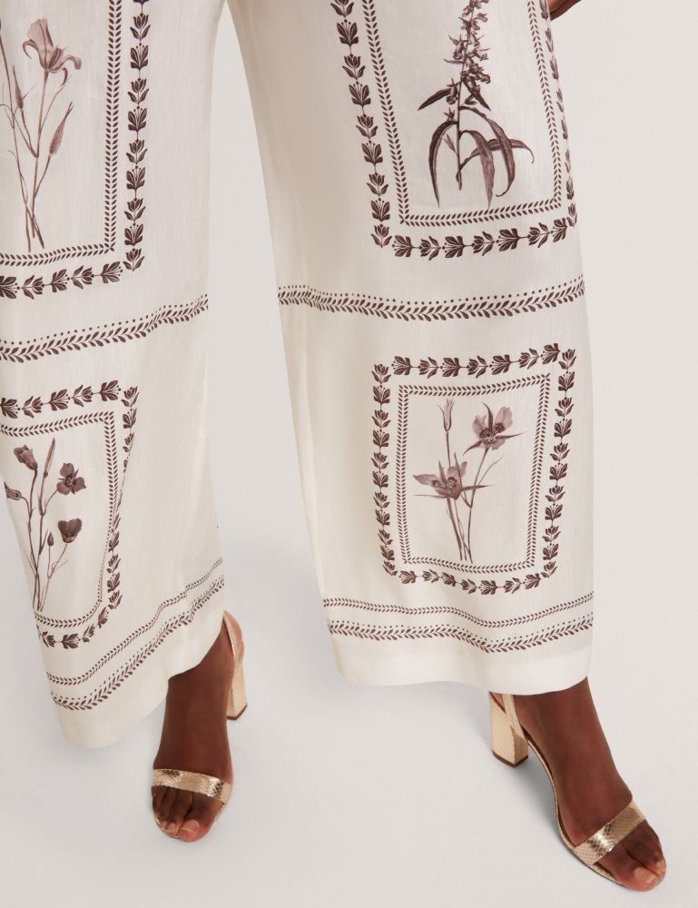 Ted Baker Ornitha - Panel Print Silk Linen Wide Leg Trousers Anzüge Damen Weiß | 683951-TSU