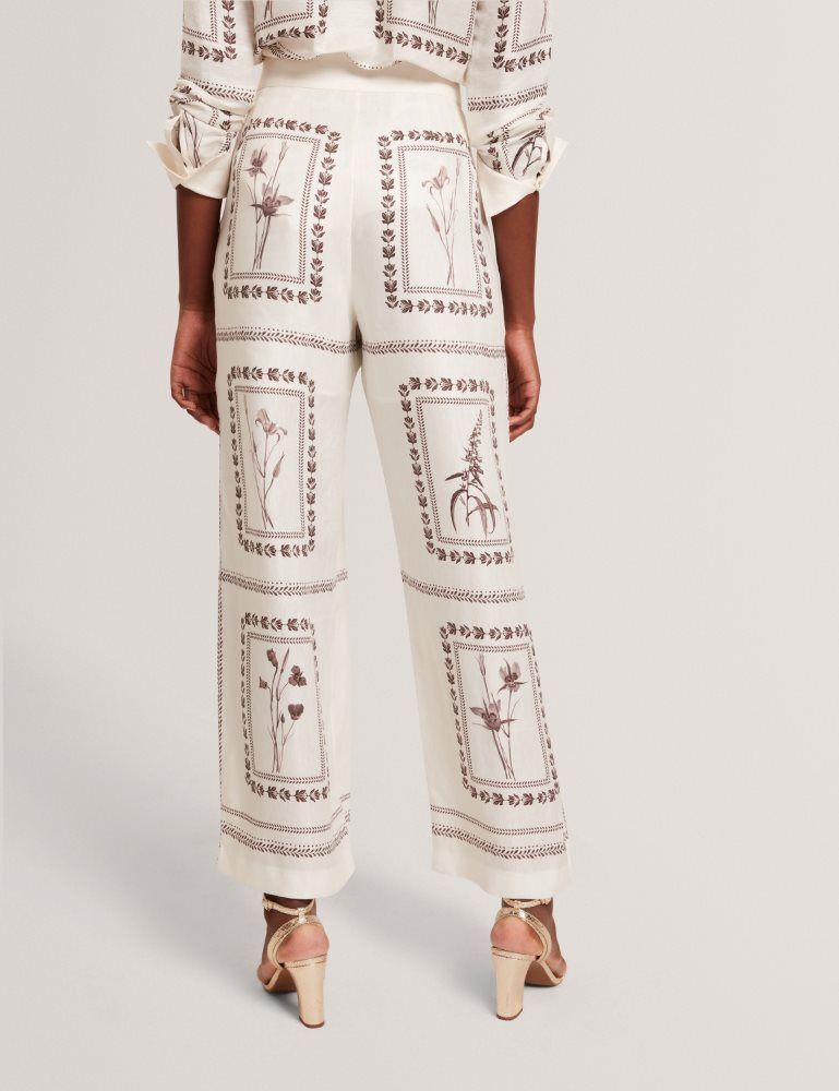 Ted Baker Ornitha - Panel Print Silk Linen Wide Leg Trousers Anzüge Damen Weiß | 683951-TSU